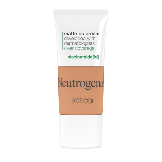 Neutrogena Clear Coverage Flawless Matte CC Cream, Full-Coverage Color Correcting Cream Face Makeup with Niacinamide (b3), Hypoallergenic, Oil Free & Fragrance Free, Golden Ecru, 1 oz