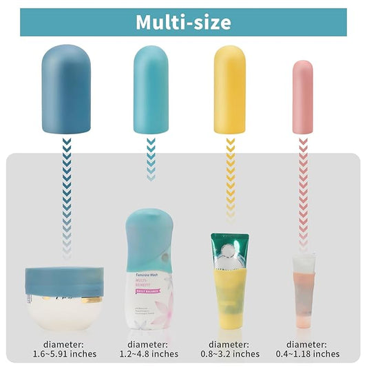 24 Pack Multi Sizes Silicone Bottle Covers, Travel Accessories Must Haves, Cruise Ship Essentials, Travel Size Toiletries,Travel Essentials for Women Men,Travel Gadgets, Elastic Sleeves for leak proof