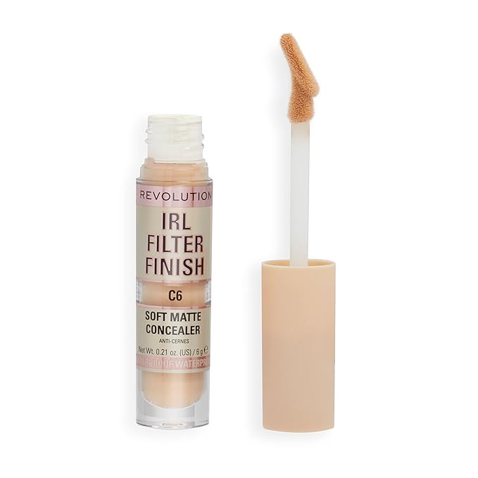 Revolution, IRL Filter Finish Concealer, Full Coverage, Oil-Free, Long-Lasting & Lightweight Formula, Infused with Hyaluronic Acid, Vegan & Cruelty-Free, C6, 0.21 oz