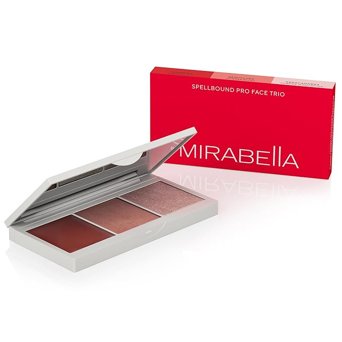 Mirabella Spellbound Pro Face Trio Powder and Cream Blush Palette with Powder Highlighter, Lightweight & Buildable Color Blush for Cheeks Creates a Flawless, Radiant Look for All-Over Multi-Use