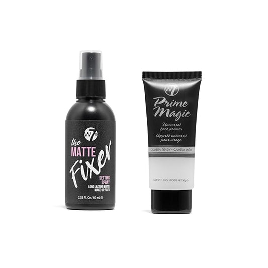 W7 Prime Magic & The Fixer Matte Set - Makeup Primer & Setting Spray Duo for a Smooth, Matte Finish - Pore Minimizer & Shine Control - Quick-Drying, Non-Sticky - Vegan & Cruelty-Free