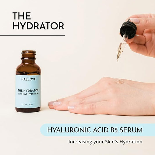 MAELOVE Hydrator Hyaluronic Acid B5 Serum with Resveratrol for Instantly Dewy Glow, Fills Fine Lines, Lightweight and Non Greasy, 1.0 fl oz