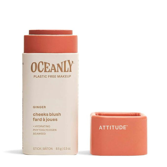ATTITUDE Oceanly Plastic-Free Lightweight Blush Stick, Titanium Dioxide-Free, EWG Verified, Vegan & Cruelty-free Makeup, Ginger, 0.3 Ounces