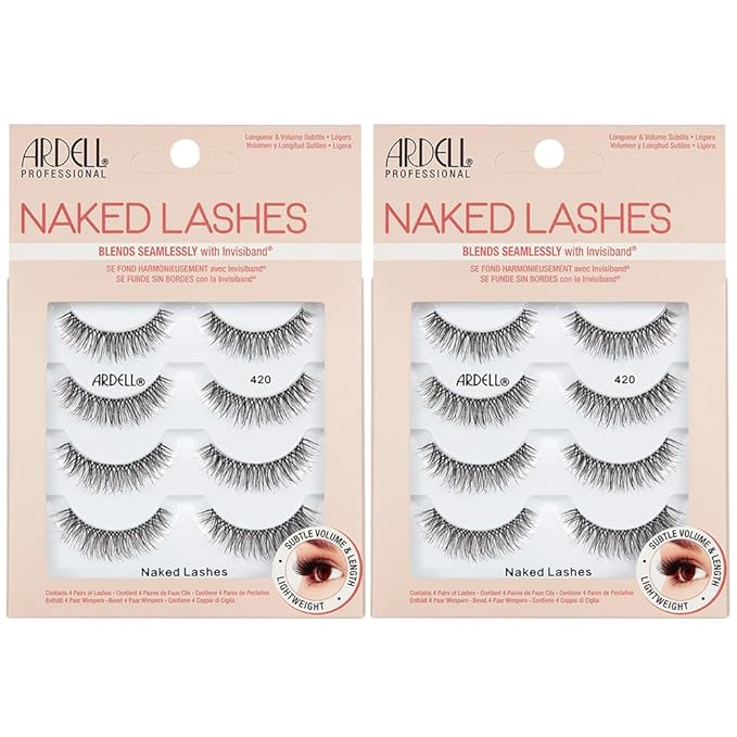 Ardell Naked Strip Lashes 420 - Soft Lightweight Fibers, Natural Look, Comfortable & Easy Application False Eyelashes, 4 Pairs, 2 Pack