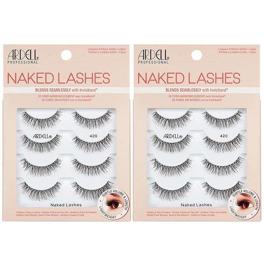 Ardell Naked Strip Lashes 420 - Soft Lightweight Fibers, Natural Look, Comfortable & Easy Application False Eyelashes, 4 Pairs, 2 Pack