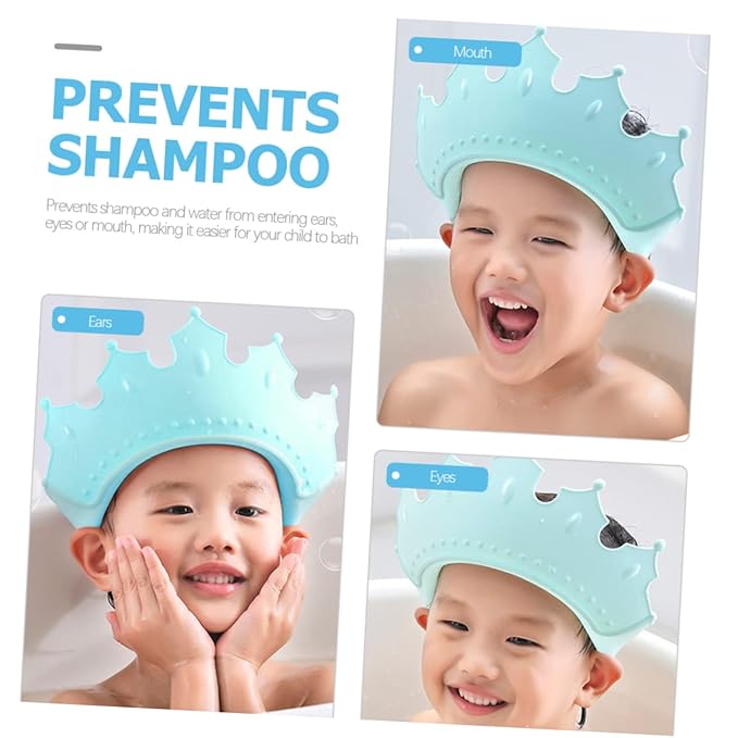 Boy Girl Bath Caps Adjustable Shampoo Hat for Boy Girl Crown Shape Design for Fun Bathing Protects Eyes Ears and Mouth Tpe Material