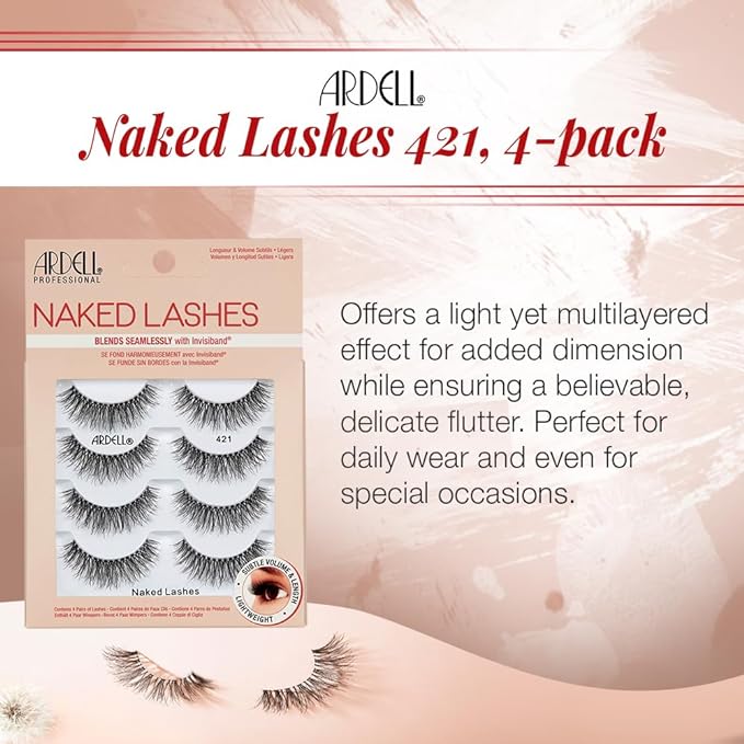 Ardell Naked Strip Lashes 421 – Natural-Looking, Long-Lasting False Eyelashes with Invisiband for Seamless Blend, 4 Pairs, 1-Pack