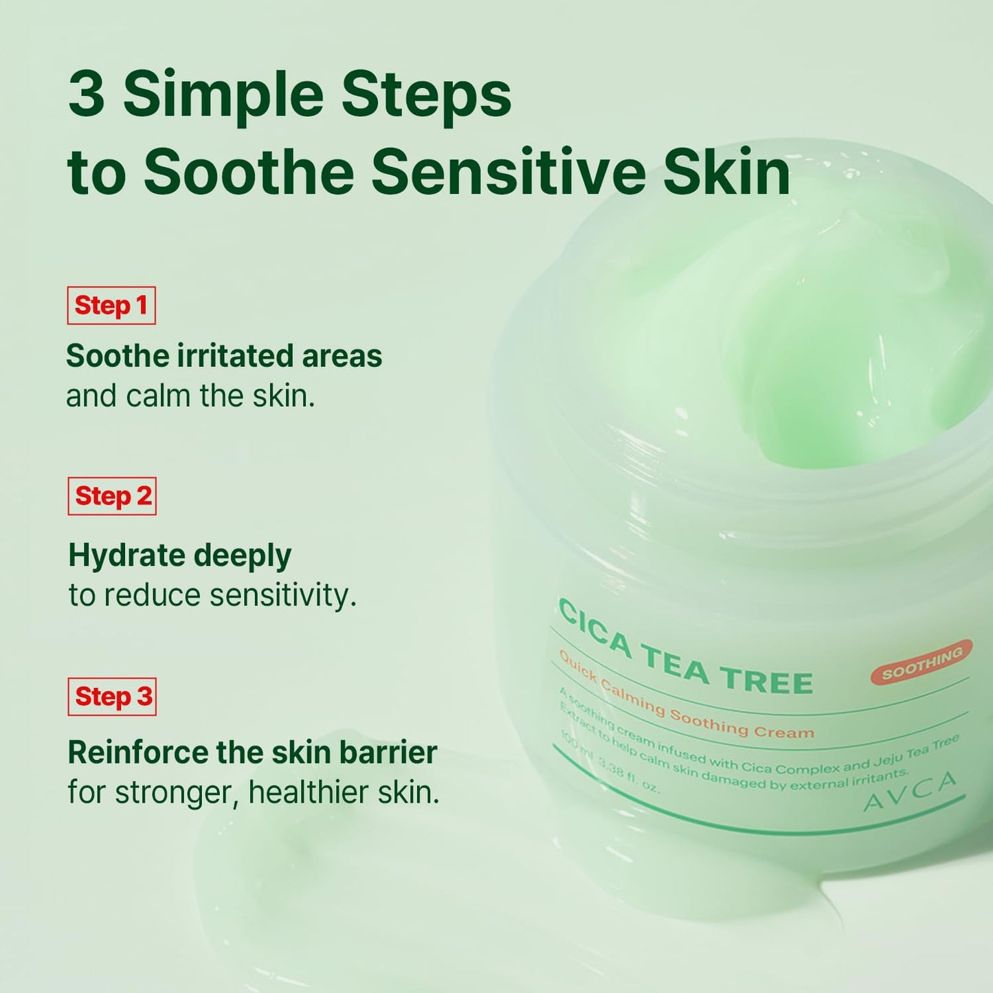 AVCA Quick Calming Cica Tea Tree Cream 100ml(3.38 fl. oz) – Soothing Moisturizer for Sensitive, Redness-Prone Skin, Lightweight Hydrating Gel, K-Beauty