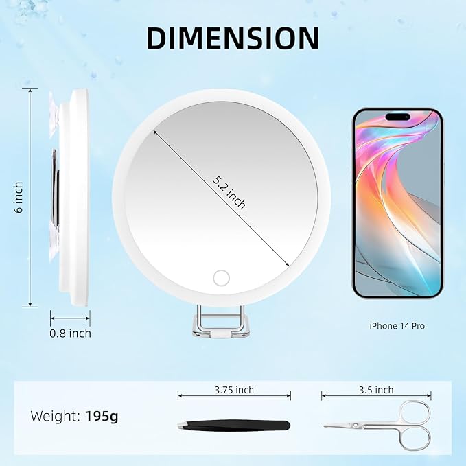 6" 30X Magnifying Mirror with Light Suction Cup,Led Close up Mirror for Checking Pores with 360° Stand,3 Color Lighted Personal Mirror 30X,30 Times High Magnification Concave Mirrors