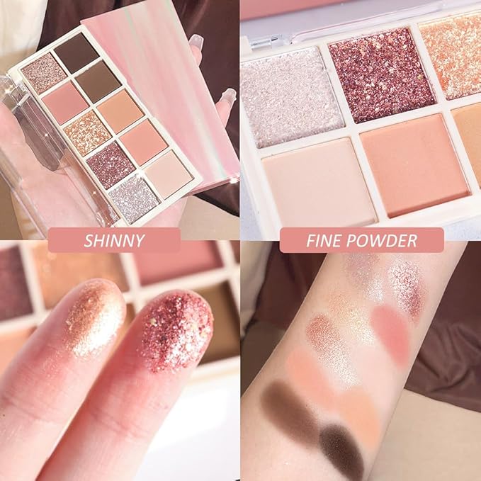 10 Colors Eyeshadow Palette,Matte&Glitter&Shimmer Eyeshadow Makeup,Naturing-Looking,High Pigment Waterproof Eye Shadow Palette Makeup, 100% Cruelty-free (10#Shimmer Nude)