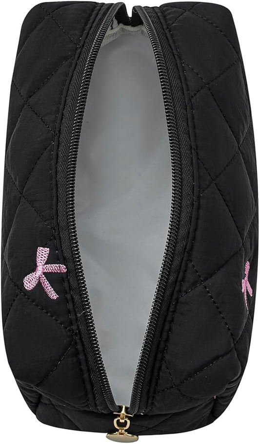 Makeup Bag Travel Cosmetic Bag for Women Girls, Zipper Make Up Pouch, Floral Flowers Toiletry Organizer Makeup, Portable Storage Cosmetic Travel Cloth Bag (Black)