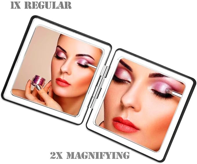 Blue Compact Makeup Mirror for Men and Women, 1x/2x Magnifying Foldable Cosmetic Mirror, Portable Double-Sided Travel Mirror for Beauty, Elegant Vanity Mirror for Pocket Purse Clutch