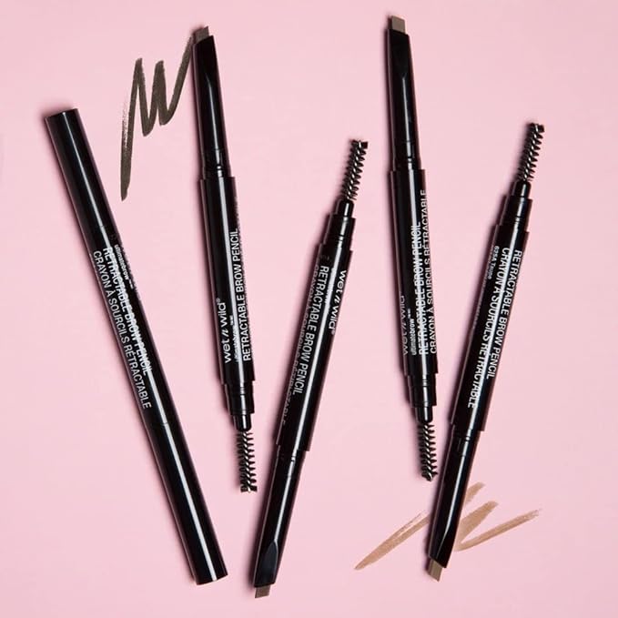 wet n wild Ultimate Eyebrow Retractable Definer Pencil, Ash Brown, Dual-Sided Brow Brush, Fine Tip, Shapes, Defines, Fills Brow Makeup