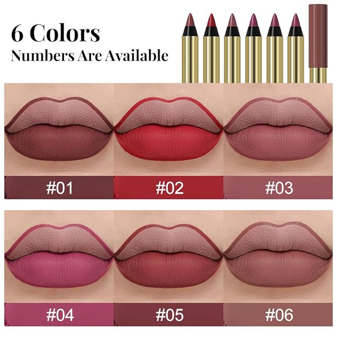 Maroon Matte Lip Liner Pencil - Crayon Matte Lipstick Pencil, No Transfer, Smudgeproof & Waterproof, Sharpenable Lip Crayon for Women, Velvet Long-Lasting Lip Color 03#