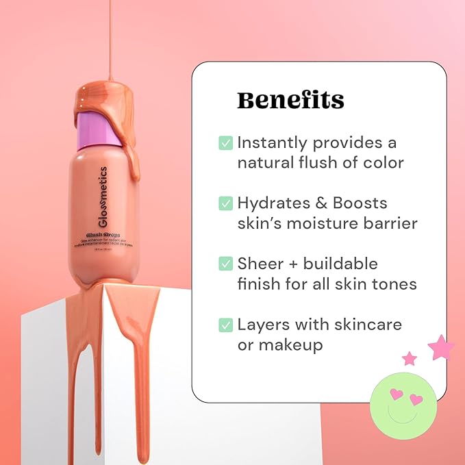 Glossmetics Blush Drops - Brightening and Moisturizing Makeup & Skincare Liquid Blush for Cheeks. Radiant Sun-Kissed Glow, Luminous Flush for Radiant Cheeks. Vegan & Cruelty Free. Pink, 35ml