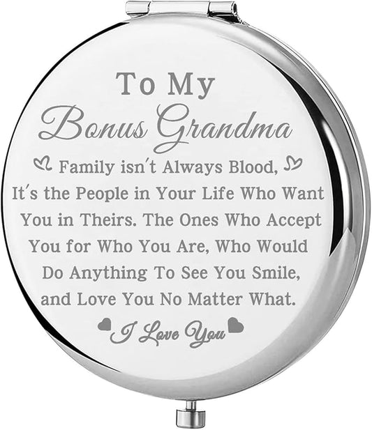 bobauna Bonus Grandma Pocket Mirror Step Grandma Gift Family Isn't Always Blood Grandma Makeup Mirror for Unbiological Grandma (Bonus Grandma -S)