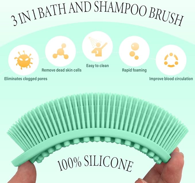 3 Pack Silicone Exfoliating Loofah, Soft Silicone Body Scrubber Fit for Sensitive Skin, Clean and Sanitary Rapid Foaming