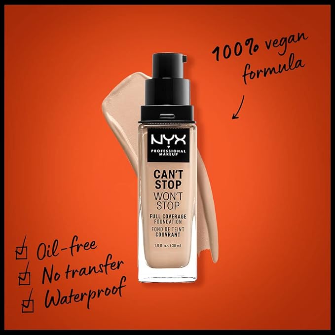 NYX PROFESSIONAL MAKEUP Can't Stop Won't Stop Foundation, 24h Full Coverage Matte Finish - Vanilla