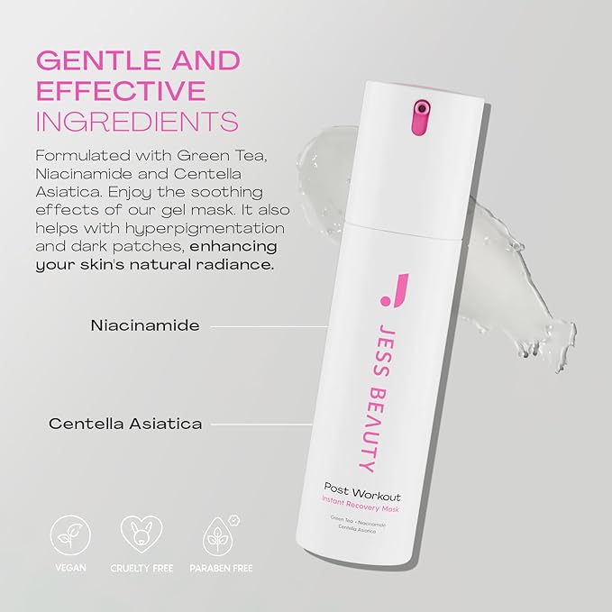 JESS BEAUTY | Face Moisturizer Gel Mask Post Workout with Niacinamide & Centella Asiatica | Skin Care Revitalizing 1.7 fl oz