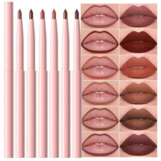 6Pcs Retractable Lipliner Pencil Waterproof Makeup for Lip Liner and Eye Liner, Smooth and Creamy, Long Lasting Matte Finish, Vegan Beauty, Matte Velvet Pigmented Lip Liner (01, 6Pcs)