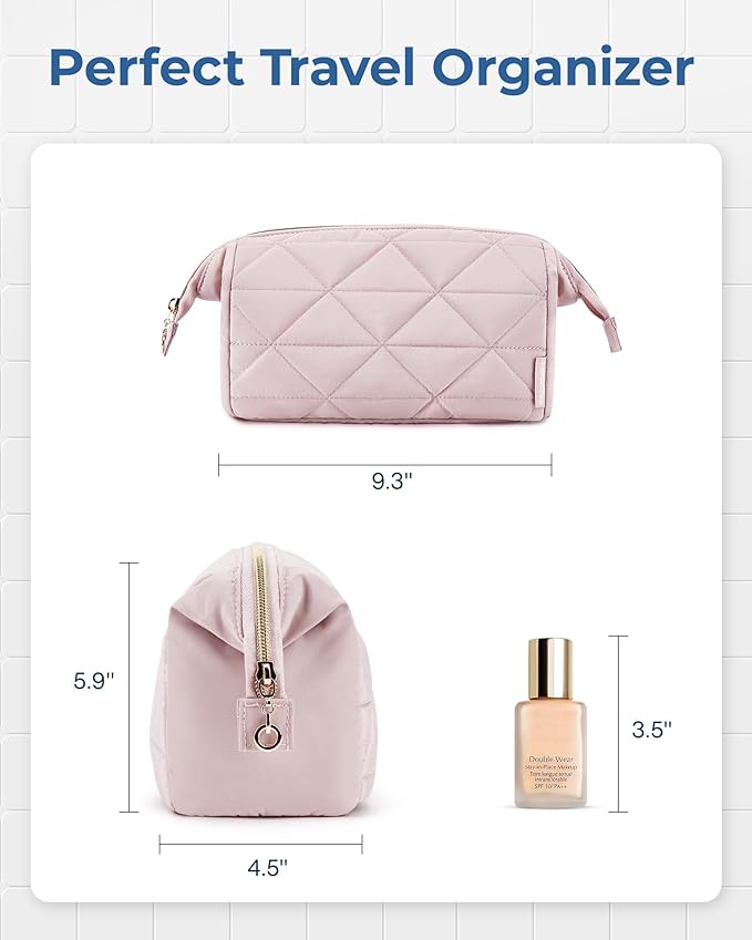 BAGSMART Makeup Bag Travel Makeup Bag, Cute Puffy Make Up Bag, Wide-open Cosmetic Bags for Women, Small Makeup Pouch for Travel Essentials Toiletries Accessories (Black)