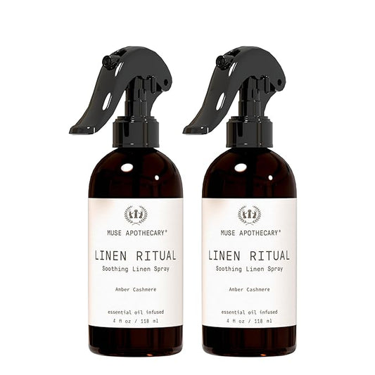 Muse Apothecary Linen Ritual - Aromatic, Soothing, and Relaxing Linen Mist, Laundry and Fabric Spray - Infused with Aromatherapy Essential Oils - 4 oz, Amber Cashmere, 2 Pack