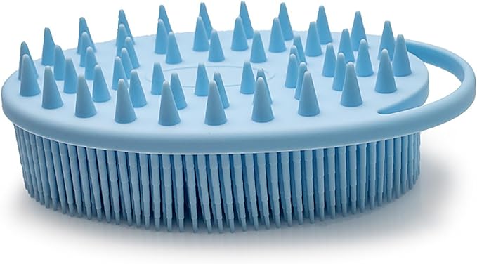 1 Pcs Silicone Bath Brush, Dual-Sided Massage Shower Brush, Suitable for Scrubbing, Suit for Kids & Adults, Household Soft Silicone Bathing Tool, Gentle & Non-Irritating (Blue)
