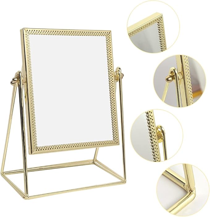 LONGSHENG - SINCE 2001 - Makeup Mirror Single Sided Cosmetic Mirror Rectangle Beauty Mirror Handmade Make Up Mirror for Dresser Vanity Table Desk - Gold