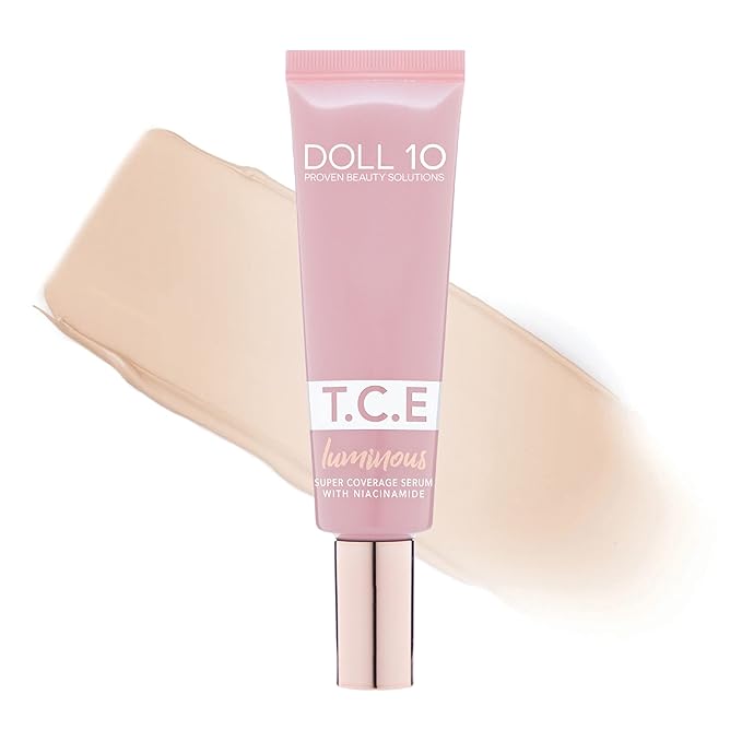 Doll 10 TCE Luminous Super Coverage Serum with Niacinamide - Full Coverage Tinted Foundation Makeup (Fair)