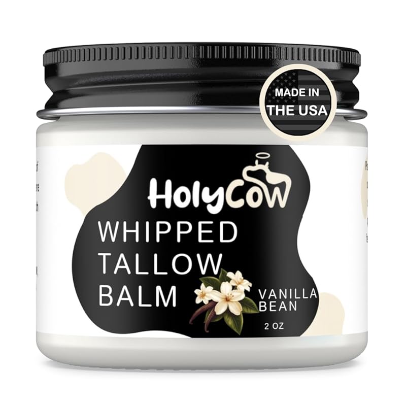 Beef Tallow For Skin - Whipped Tallow Balm with Organic Jojoba Oil, Grass Fed Beef Tallow Face Moisturizer for Eczema, Baby, Lip Balm - Lotion For Extremely Dry Skin (Vanilla Bean)