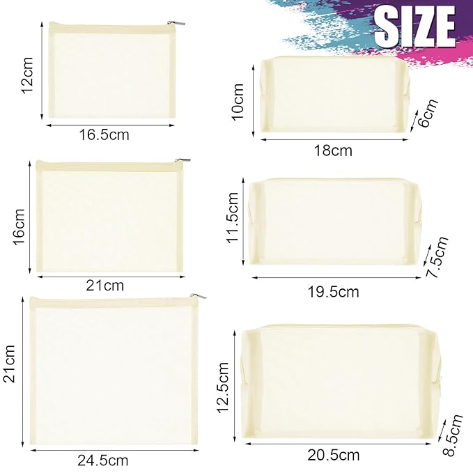 Boao 6 Pieces Mesh Makeup Bags Mesh Cosmetic Bag Portable Travel Organizing Zipper Pouch Toiletries Makeup Pouches for Home Office Travel Accessories (Beige)