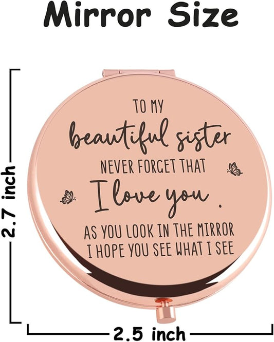 Sister Gifts from Sister Brother, Sisters Birthday Gift Ideas Rose Gold Compact Mirror Gifts for Sisters Friend Classmate Graduation Thanksgiving Birthday Christmas