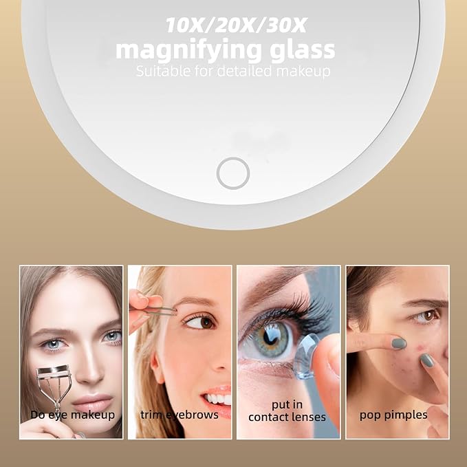 6" 30X Magnifying Mirror with Light Suction Cup,Led Close up Mirror for Checking Pores with 360° Stand,3 Color Lighted Personal Mirror 30X,30 Times High Magnification Concave Mirrors