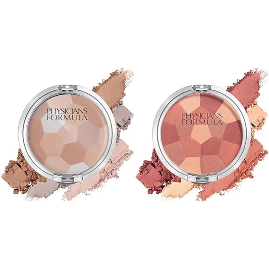 Physicians Formula Setting Powder Palette Multi-Colored Pressed Finishing Powder Translucent & Powder Palette Multi-Colored Blush Powder Blushing Rose, Dermatologist Tested