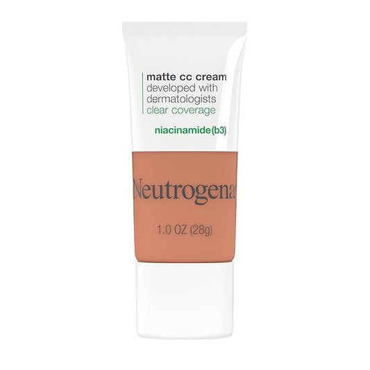 Neutrogena Clear Coverage Flawless Matte CC Cream, Full-Coverage Color Correcting Cream Face Makeup with Niacinamide (b3), Hypoallergenic, Oil Free & Fragrance Free, Ginger, 1 oz
