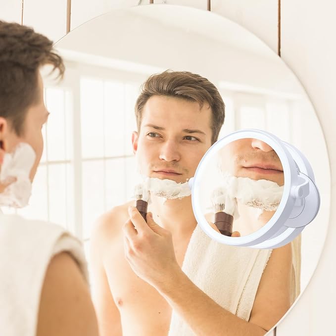1X 10X Magnifying Mirror with Lights, Rechargeable 2 Sided Lighted Magnification Makeup Mirror, 3 Color Settings Desk Vanity Mirror, 360° Swivel Locking Suction Mount Bathroom Shaving Mirror