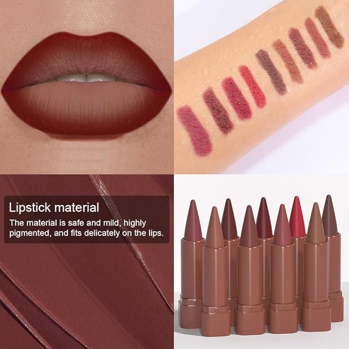 Matte Lip Crayon Lip Liner and Lipstick Combo Sets, Wine Gradient Matte Lip Bar And Lip Liner Set, Contour Gradual Ombre Effect Lip Pencil For Old Women, Long Lasting Waterproof Smudge Proof