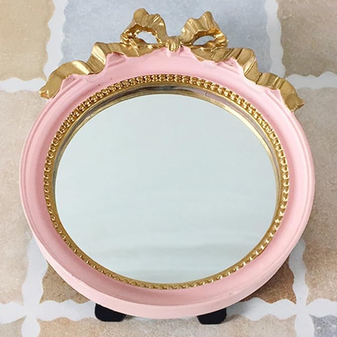 1pc Round Portable Makeup Mirror with Bowknot Design Elegant Resin Small Mirror for Women Travel-Friendly Compact Vanity Colors