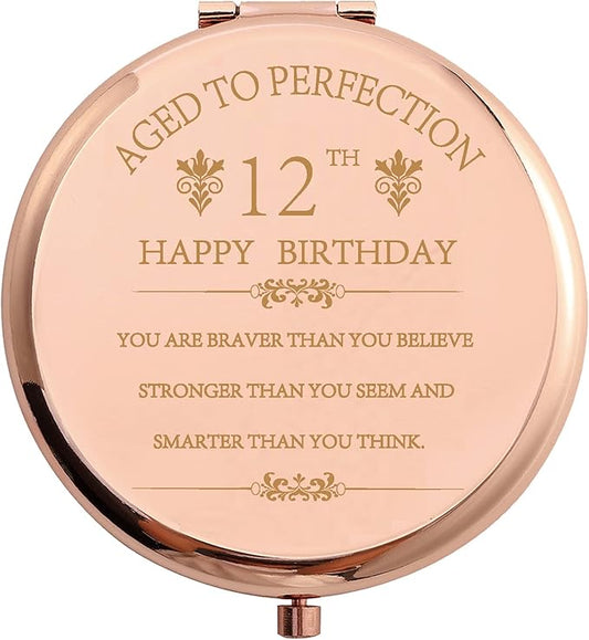 2011 Inspiration 12th Birthday Gift for Girl Daughter Stainless Steel Rose Gold Compact Pocket Travel Makeup Mirror You are Braver Than You Believe 12 Birthday Present