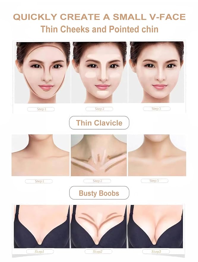 4PCS Contour Stick - Highlighter And Cream Blush Stick 4 Colors Kit - Moisturizer, Face Brightens & Shades Pencil, Facial Shaping Makeup Sticks for Older Women & Mature Skin