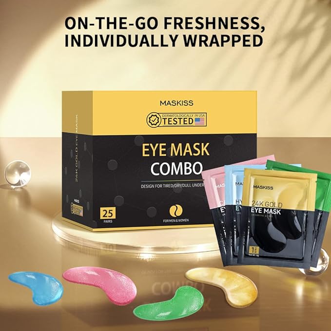 Under Eye Patches(25 Pairs), 24K Gold, Caffeine, Hyaluronic Acid, Aloe Vera Eye Masks for Dark Circles Puffy Eyes Undereye Bags, Eye Skin Care Gift Set for Bachelorette Party Favors