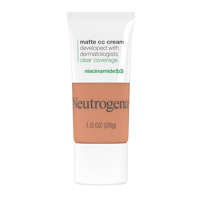 Neutrogena Clear Coverage Flawless Matte CC Cream, Full-Coverage Color Correcting Cream Face Makeup with Niacinamide (b3), Hypoallergenic, Oil Free & Fragrance Free, Cappuccino, 1 oz