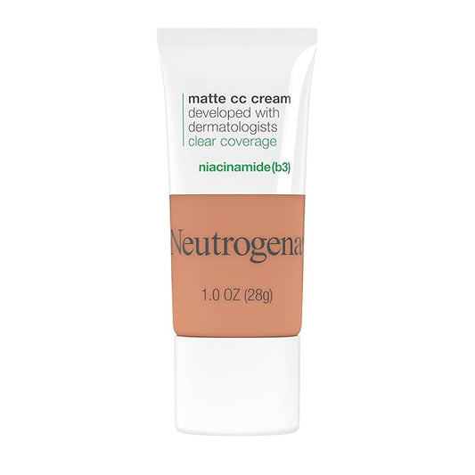 Neutrogena Clear Coverage Flawless Matte CC Cream, Full-Coverage Color Correcting Cream Face Makeup with Niacinamide (b3), Hypoallergenic, Oil Free & Fragrance Free, Cappuccino, 1 oz