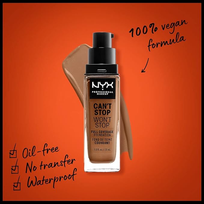 NYX PROFESSIONAL MAKEUP Can't Stop Won't Stop Foundation, 24h Full Coverage Matte Finish - Warm Caramel