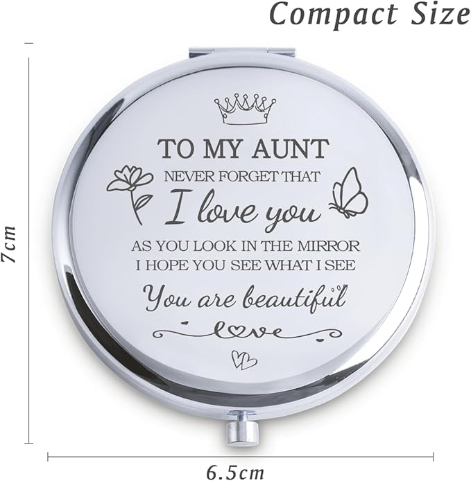 Aunt Gifts from Niece Nephew, Personalized Compact Mirrors, Unique Mothers Day Birthday Gifts for Aunt Auntie