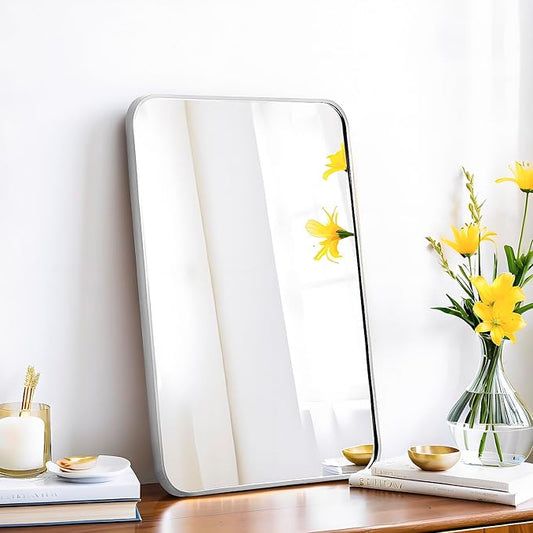 16x24 Rectangle Mirror Full Length Wall Mounted Hanging or Against Wall Metal Frame Dressing Make-up Mirrors for Entryway Bedroom Bathroom Living Room 16 24 inch Silver