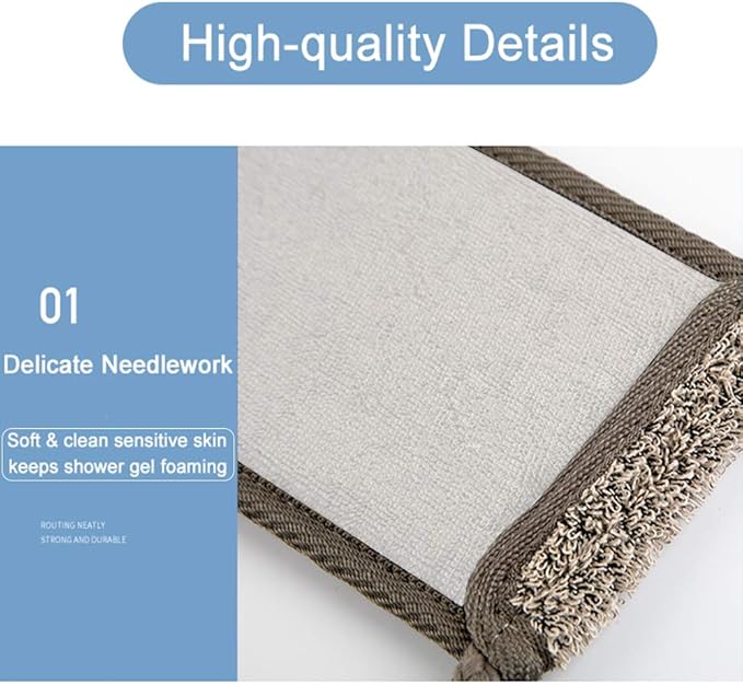 Loofah Back Scrubber for Shower, Natural Soft Flax Back Exfoliator Cleaner for Shower Acne, Extra Long Back Scrub Washer, Dual-Sided Bath Exfoliating Scrubber, Deep Clean&Invigorate Skin for Men/Women