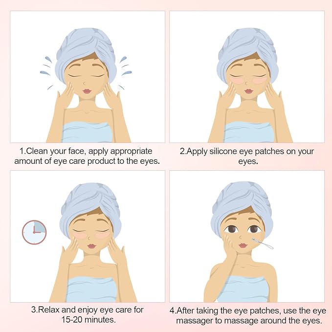 1 Pair Reusable Eye Patch, Silicone Reusable Eye Gel Pads Eye Wrinkle Patches Under Eye Mask, Plump Fine Lines & Wrinkles with Metal Eye Cream Applicator & Tin Case (Cream Color)