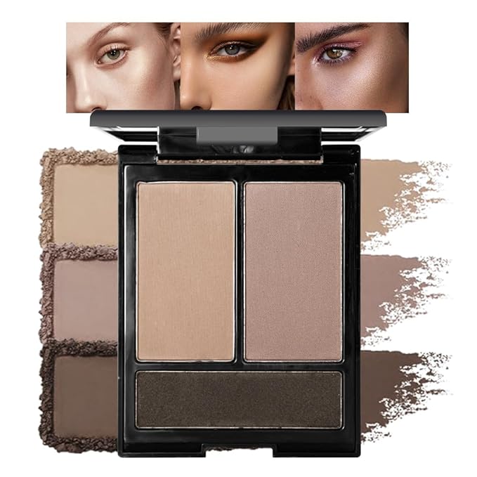 Matte Shimmer Highlight Bronzer Powder Palette with Mirror for Face Cheek Contour Brightening,Buildable Coverage Natural Makeup,Ultra Sculpt Nose Shadow (Matte gray brown dark with mirror)
