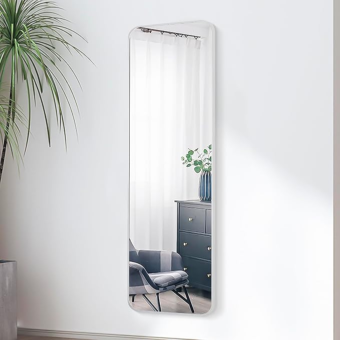 57x20 Door Hanging Full Length Mirror, Floor Stand (Height 5.7ft just Body in1.3ft) Wall Mounted Metal Frame Rectangle Dressing Mirrors for Bedroom Room 57 inch Silver